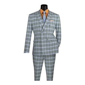 MEN'S VINCI DOUBLE BREASTED 6X2 SLIM FIT SUIT SEA GRASS WINDOWPANE PLAID SDW-2